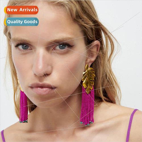 Europe ins bohemian long earrings handmade rice beads fashio
