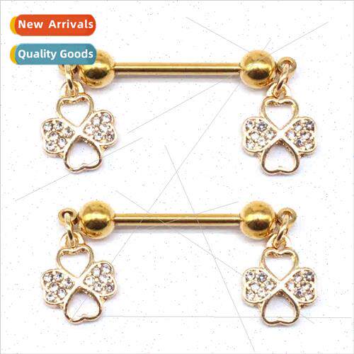 Europe four-leaf clover nipple ring stainless steel chest st