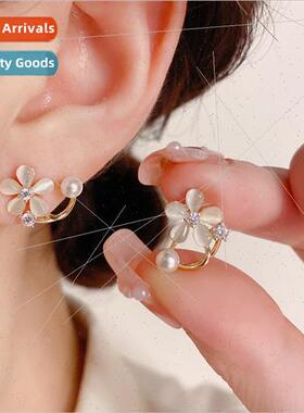 Korea fashion cat eye stone flower earrings female s925 silv