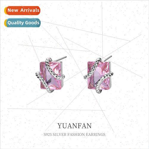 925 silver Bundle Square Earrings Women che Cool Wind Crysta