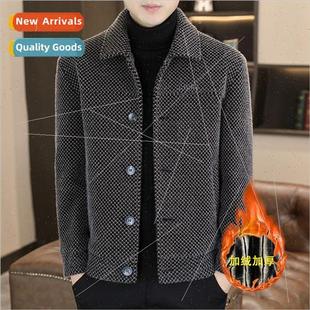 men lapel windprowarm Short tweed coat velvet winter