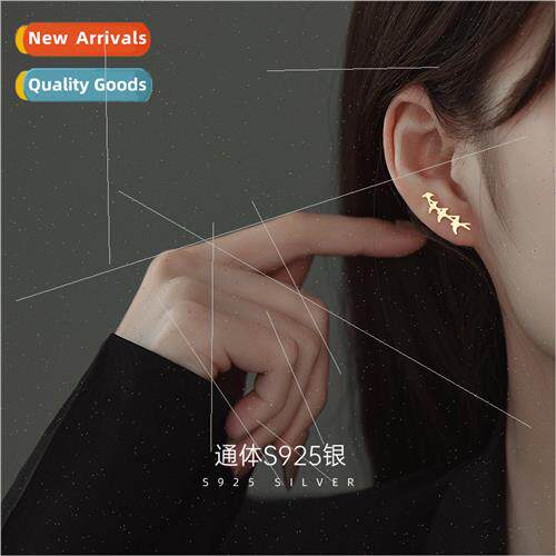 S925 silver simple swallow earrings female niche asymmetric