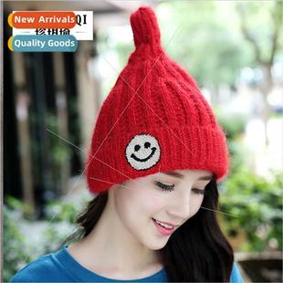 towel embroidery ladies winter cut cap new knted fall smiley