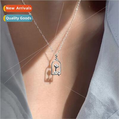 French Prince Rose Necklace Elegant Hollowed Out Flower Zirc