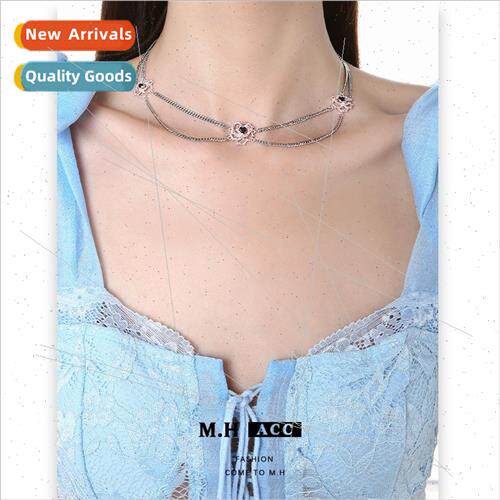 Pink thorns rose flower necklace female fashion sweet cool w