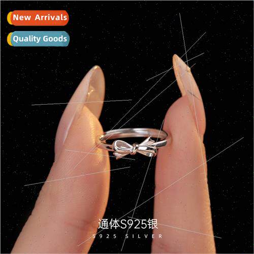 925 silver at large princess bow ring female simple plain ci