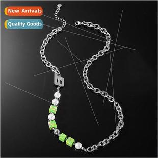 Fresh Summer Letters Hip Nec Spliced Hop Beaded Europe Green