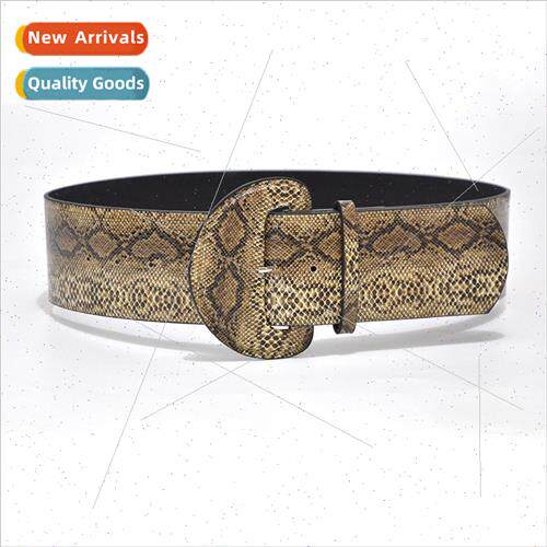 Europe Fashion Vintage Python Imation Leather Wide Belt Wome