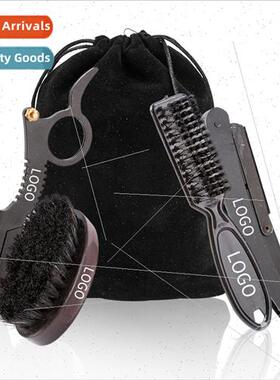 Men Beard 4PCS Set Beard Brush Cleaning Sweep Hair Brush Bla