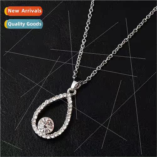 Europe simple alloy diamonds water drop pendant necklace tem
