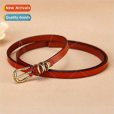 Double holes circle buckle women thin belt decorated dress s