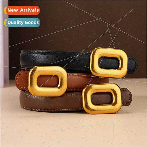 Vintage square buckle cowhide leather belt female Korean ins