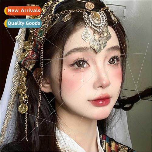 Vintage diamond engraved gold leaf tassel headdress ethnic d