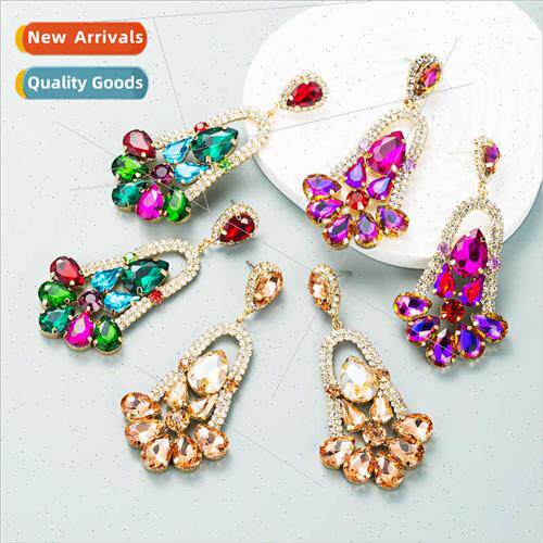 Europe earrings big fashion geometric flowers color rhinesto