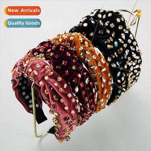 Europe Fashion Gold Velvet Sewing Full Diamonds Hair Bands V