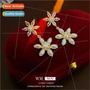 snowflake zirconia pearl earrings vers silver elegant needle