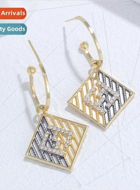Geometric S925 lver Pins Colorblocking Square Drop Earrings