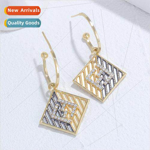 Geometric S925 lver Pins Colorblocking Square Drop Earrings