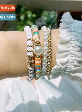 Europe beach gold bracelet women splicing pearl colorful sof