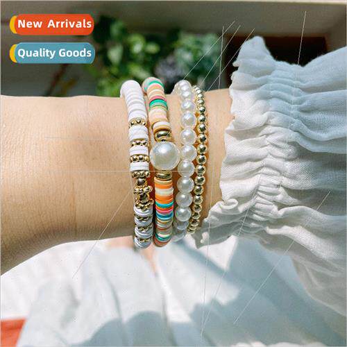 Europe beach gold bracelet women splicing pearl colorful sof