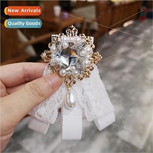 bow nec lapel shirt women tie lace black pin butterfly Korea