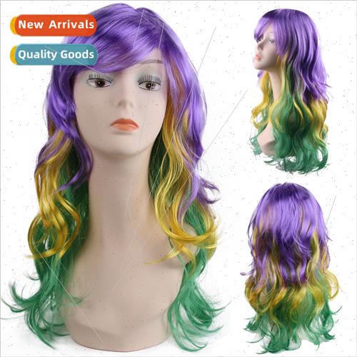 New Orleans Mardi Gras Europe Festival Wig Purple Yellow Gre