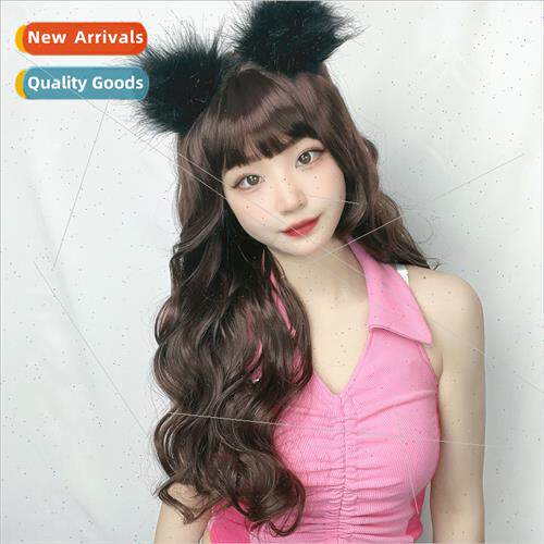 Korean wig female long curly hair air bangs high temperature