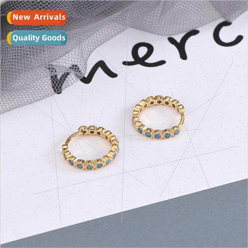 s925 silver Korea diamond crystal round earrings buckle nd b