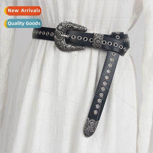 Vintage carved head y2k Spice Girls black pu belt no punch c