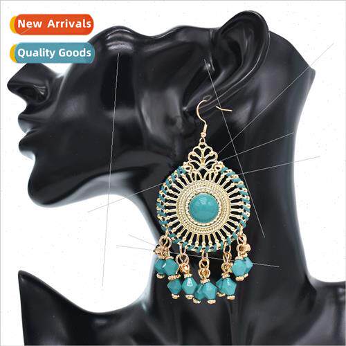 Europe alloy turquoise tassel earrings 适用women retro ethni