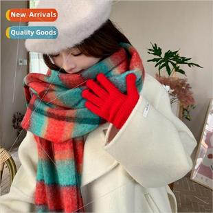 scarf Korean neck red warm plaid thickened Winter rainbow