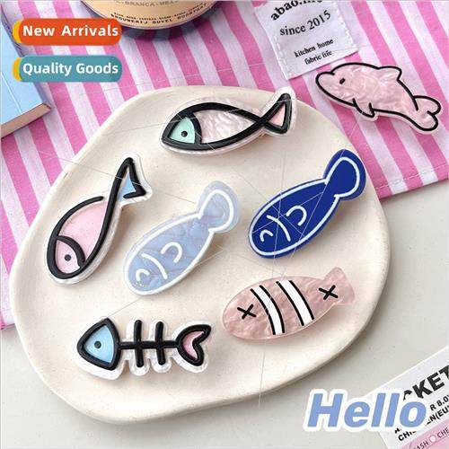 Cartoon fish hair clips girl heart childish acrylic bangs cl