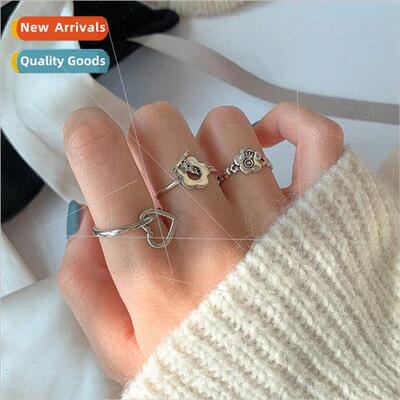 Will move heart ring Thai silver wind retro Mori small flowe
