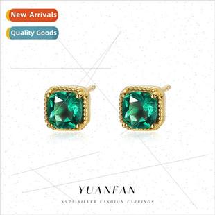 female Europe wind silver zircon cold earrings ins 925 retro