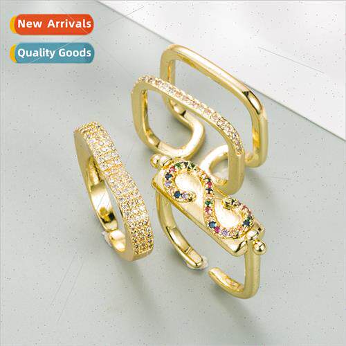 2021 Europe new geometric open ring copper micro-set zirconi