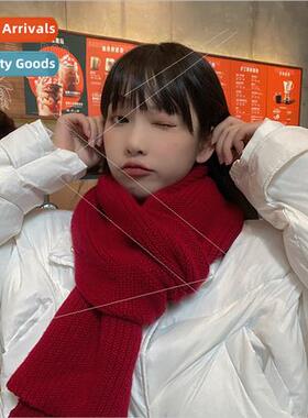 Red scarf female winter Korean  hundred ins tide pure color