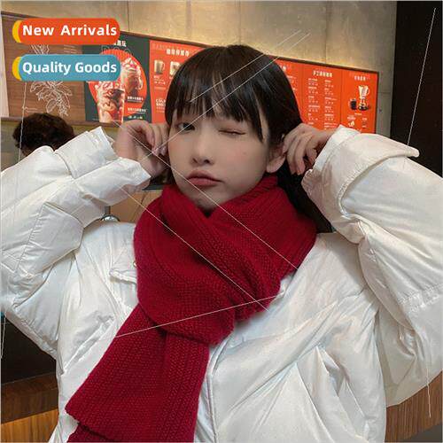 Red scarf female winter Korean  hundred ins tide pure color