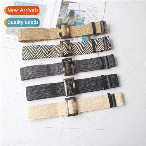 raffia elastic pin buckle braided belt women dresses sweater