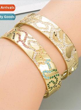 ins Europe new personalized wide edge gold skeleton bracelet