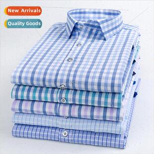 Men business mal wear long-sleeved shirt plaid casual career