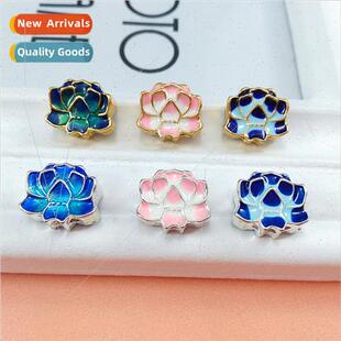 Alloy oil drop lotus pendant DIY burnished blue enamel handm