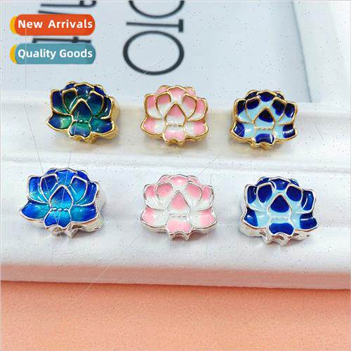 Alloy oil drop lotus pendant DIY burnished blue enamel handm