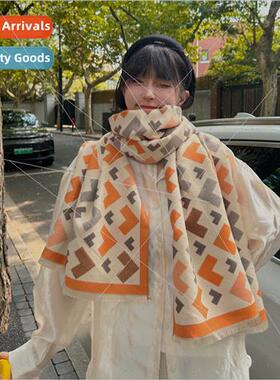 Winter Korean  geometric imation cashmere scarf atmosphere s