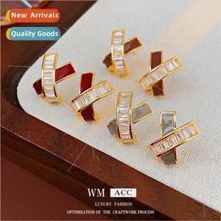 Drip Oil Crossover silver Delicate Zirconia Earrings Com Pin