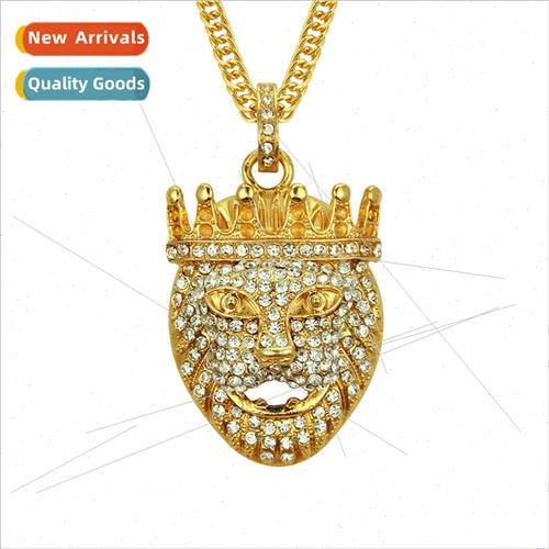 New hip hop full diamond crown lion head necklace hiphop pen