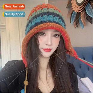Korean  handmade crocheted colorful striped wool cap childre