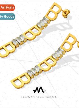 Europe new geometric letters splicing zirconia earrings simp