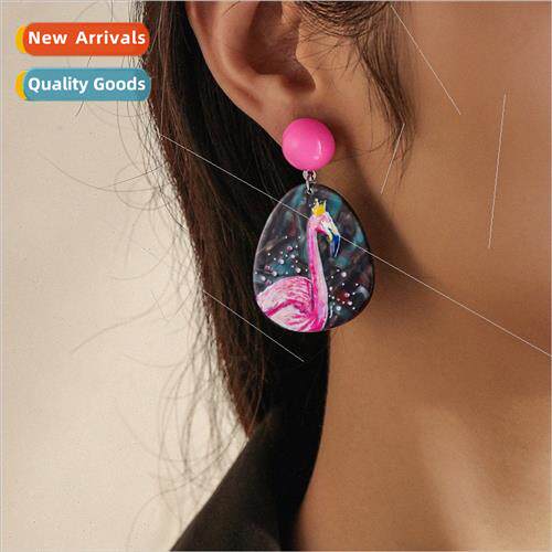 Europe new irregular round earrings niche sense flamingo gra