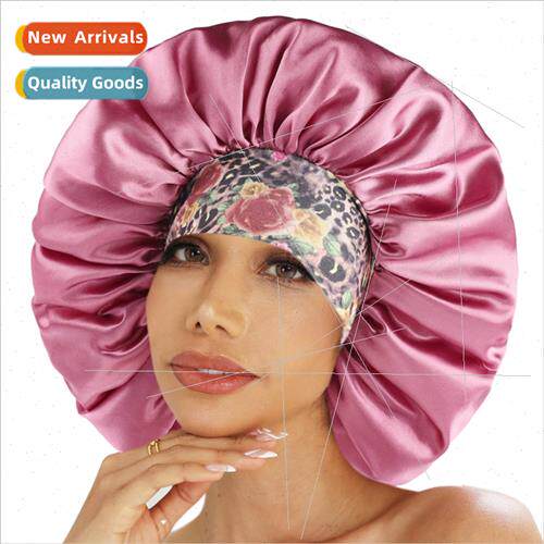 Wide-brimmed printed night cap large sateen round cap beauty
