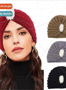 Autumn winter new pearl drill wool turban cap ethnic cap knt
